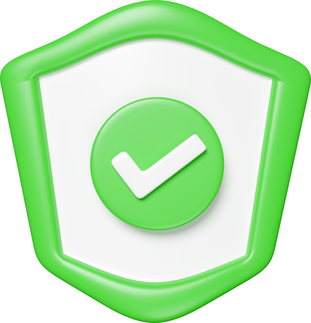 3d green shield with checkmark icon isolated. Internet security or privacy protection or ransomware protect concept, 3d render illustration