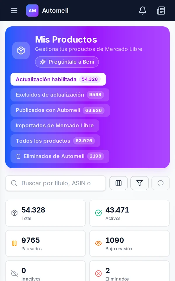 Mis Productos de Automeli en un celular